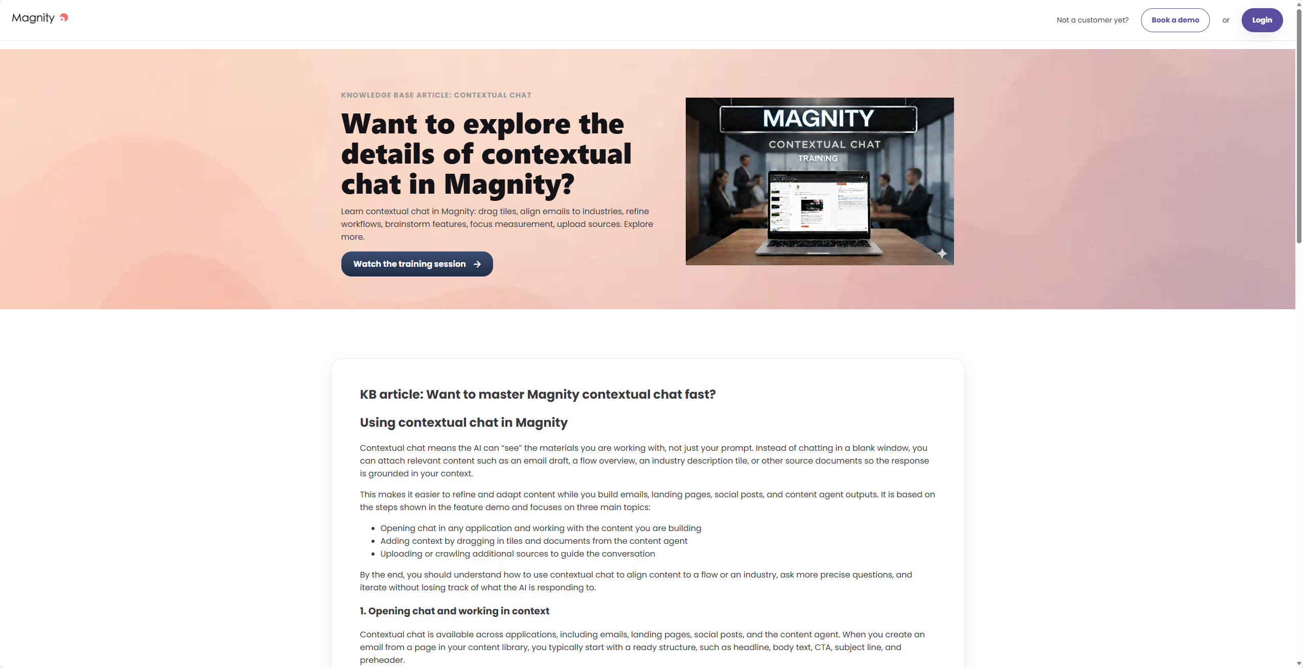 Want to explore the details of Contextual Chat in Magnity? Explore our knowledge base article to get an in depth description. thumbnail
